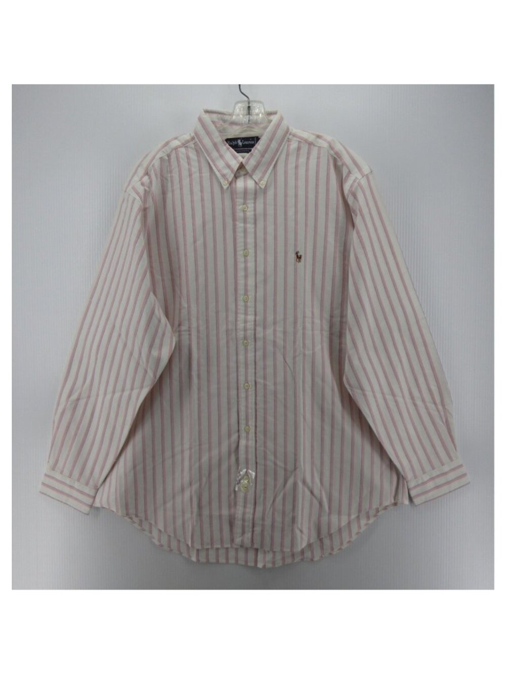 VTG Ralph Lauren Shirt 17 White Oxford Cloth OCBD Striped Flesh Pony
